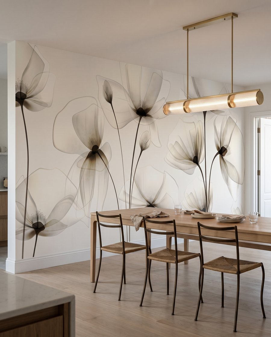 Bloemen met doorschijnende blaadjes in een interieur