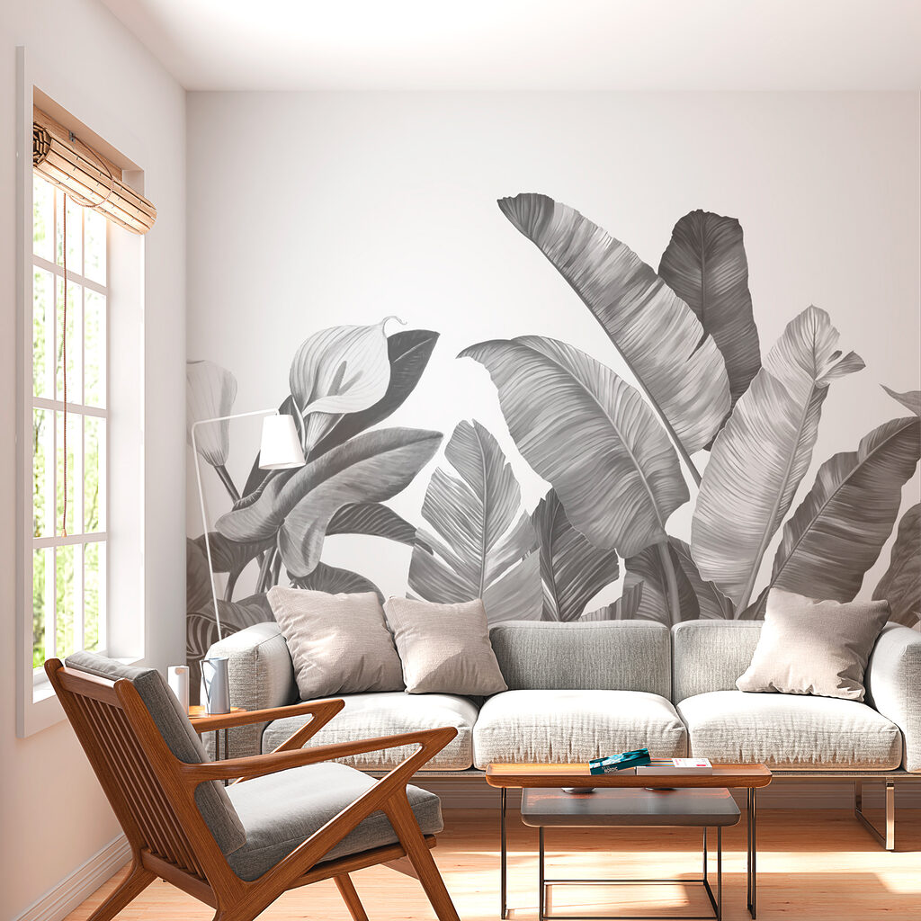 Grijze tropenbladeren bovenaan — interieur 1