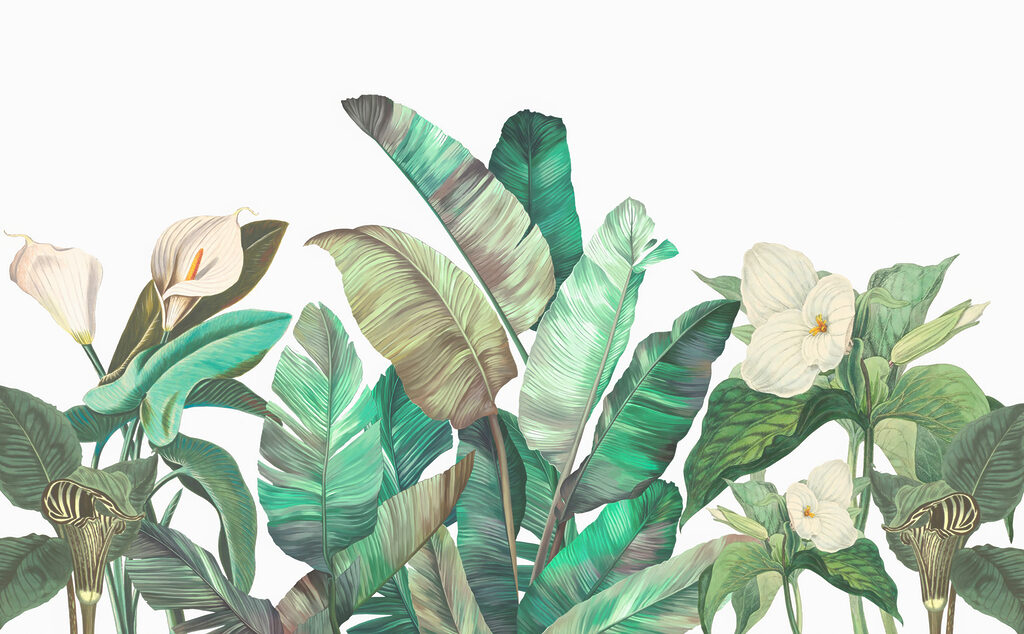 Bladeren met witte kelken — volledig ontwerp
