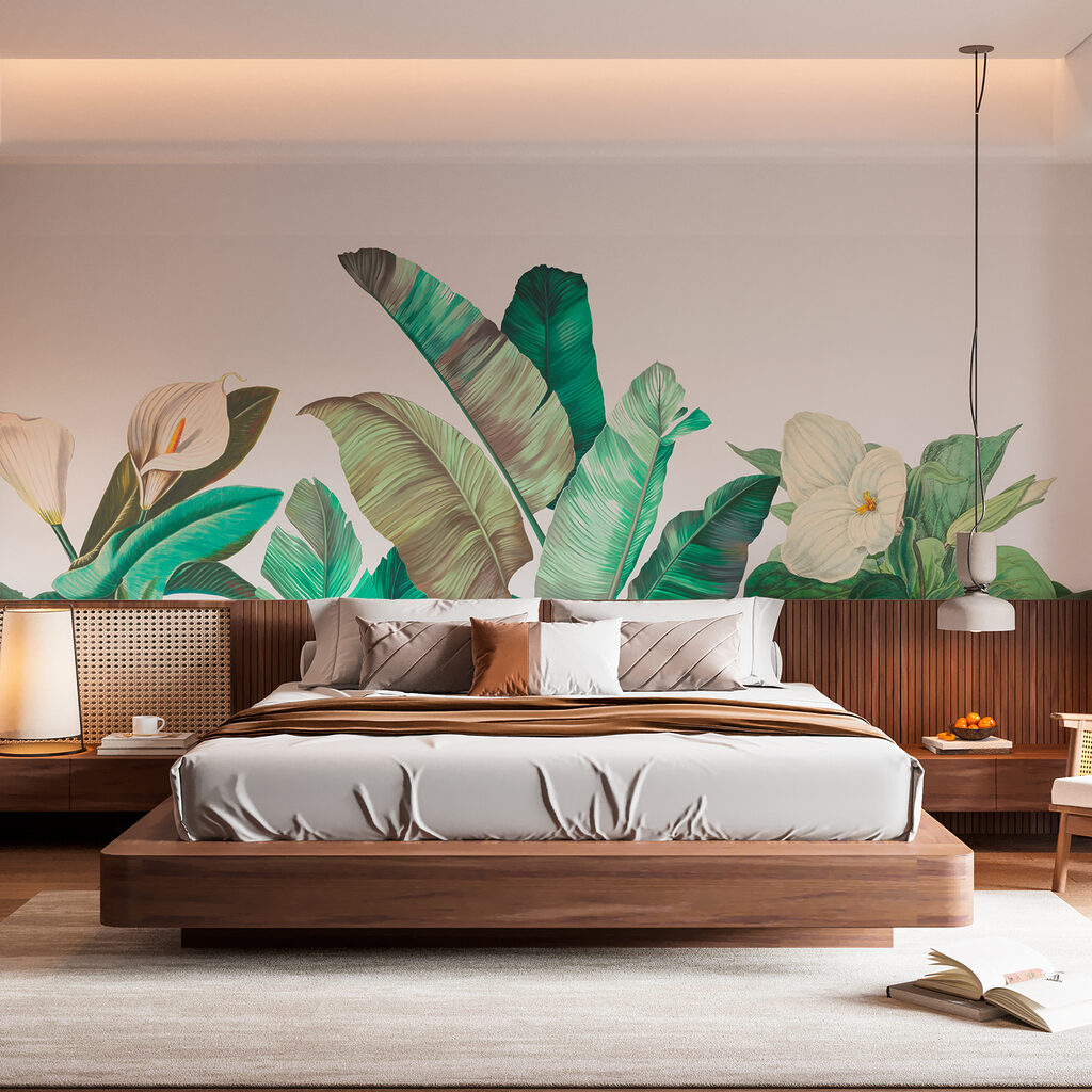 Bladeren met witte kelken — interieur 2