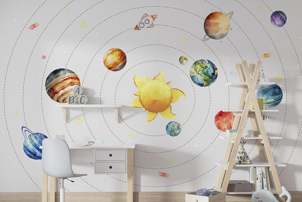 Een zonnestelsel met planeten en sterren — interieur 1