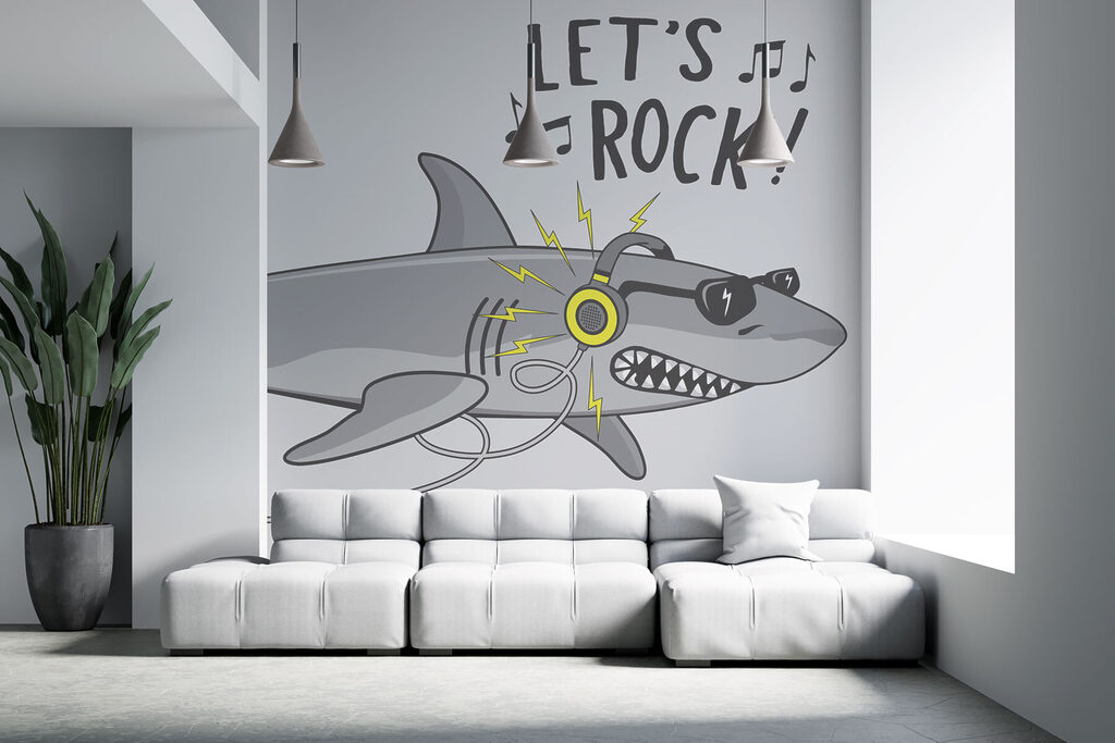 Haai met stoere koptelefoon — interieur 1