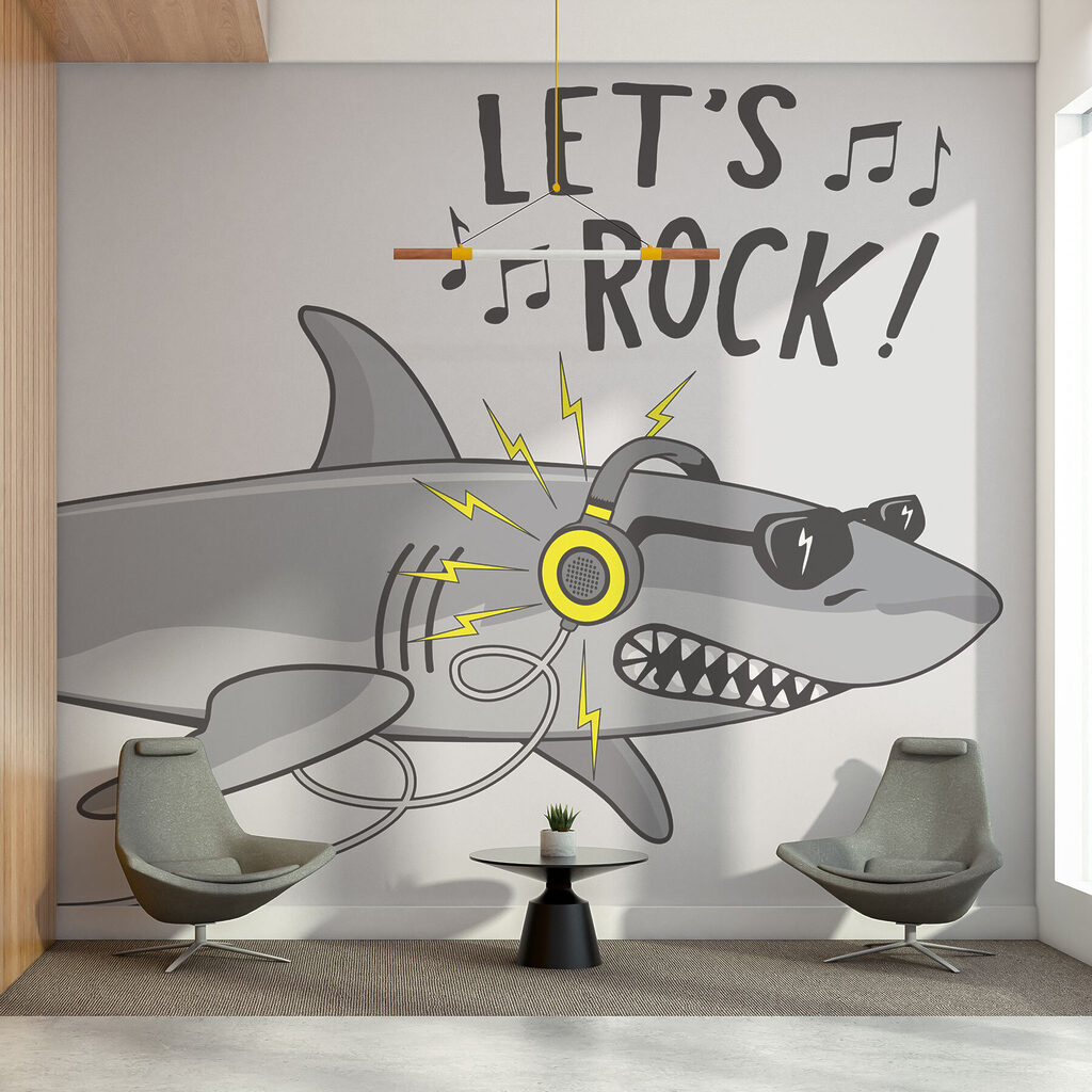 Haai met stoere koptelefoon — interieur 2
