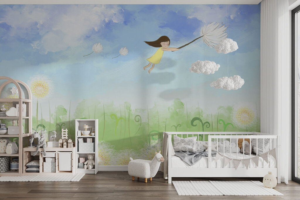 Meisje zweeft met pluisbol — interieur 2