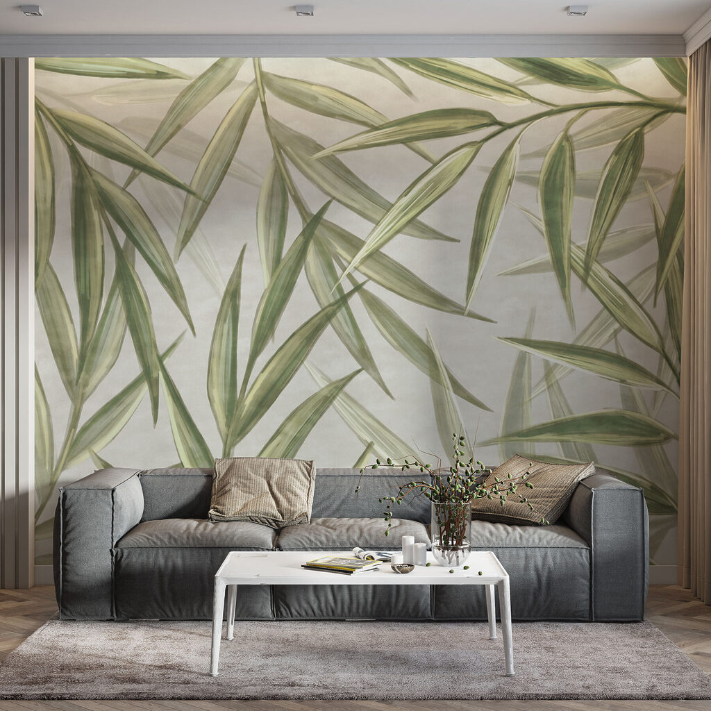 Bamboeblaadjes kruisen in aquarel — interieur 1