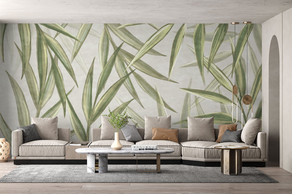 Bamboeblaadjes kruisen in aquarel — interieur 2
