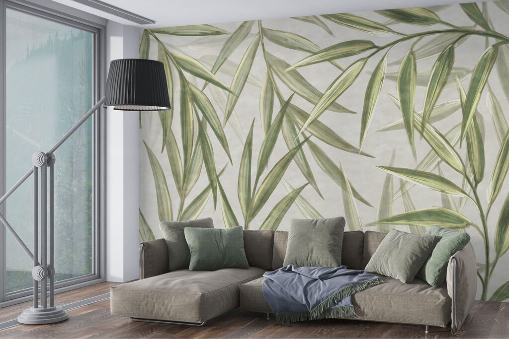 Bamboeblaadjes kruisen in aquarel — interieur 3
