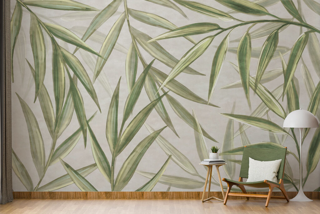 Bamboeblaadjes kruisen in aquarel — interieur 4