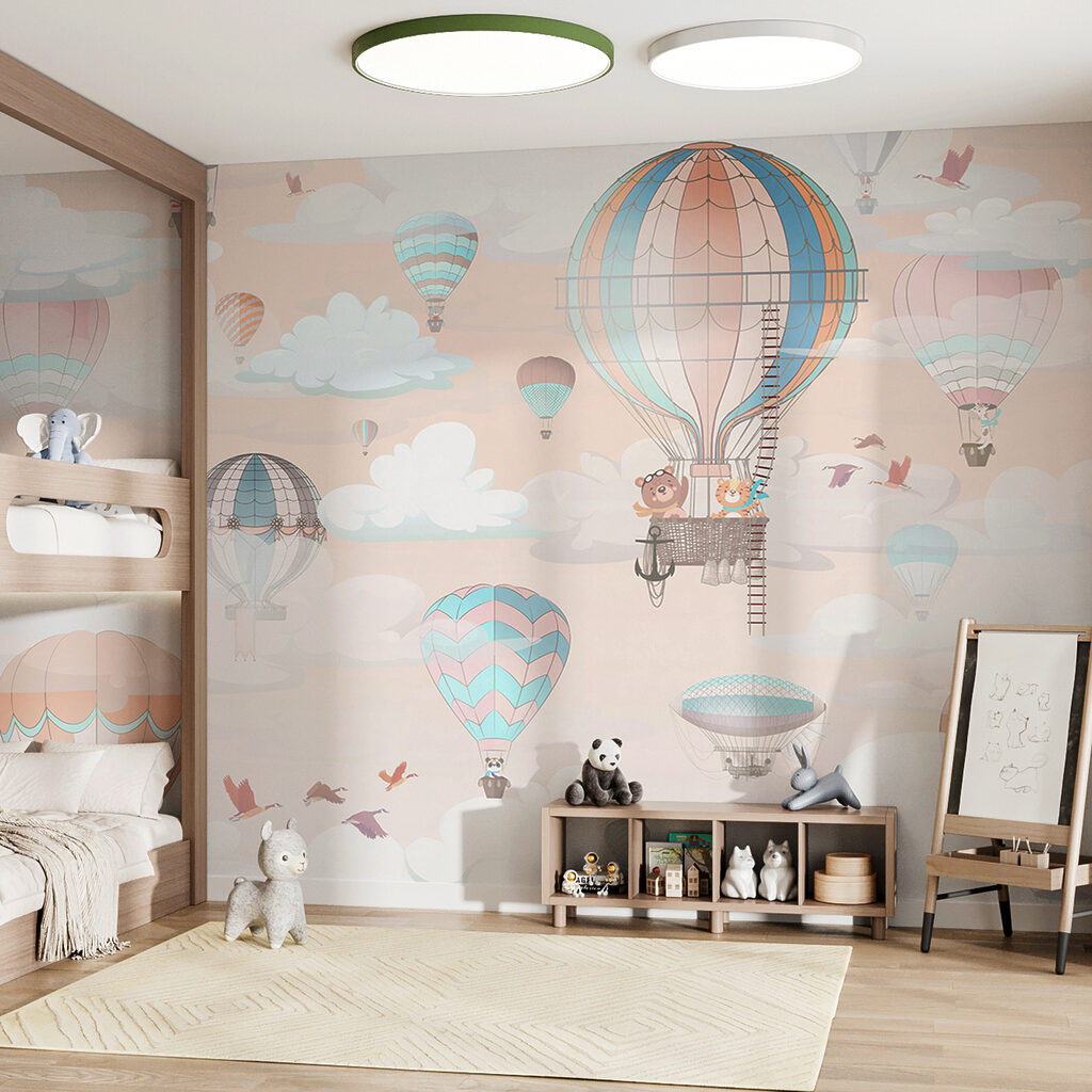 Pastelballonnen tussen witte wolken — interieur 1