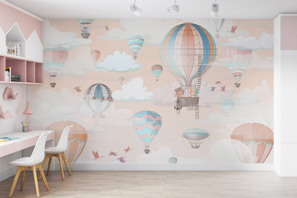 Pastelballonnen tussen witte wolken — interieur 2