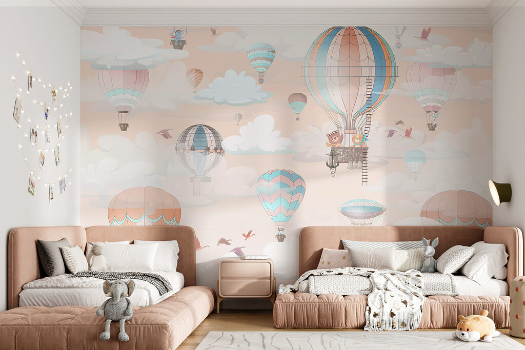 Pastelballonnen tussen witte wolken — interieur 3