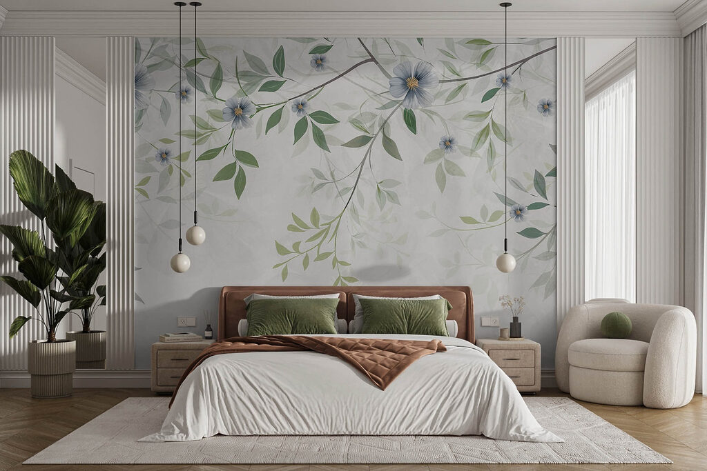 Blauwe bloemen aan takjes — interieur 2