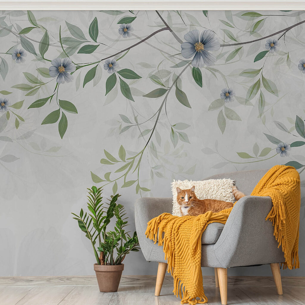 Blauwe bloemen aan takjes — interieur 3