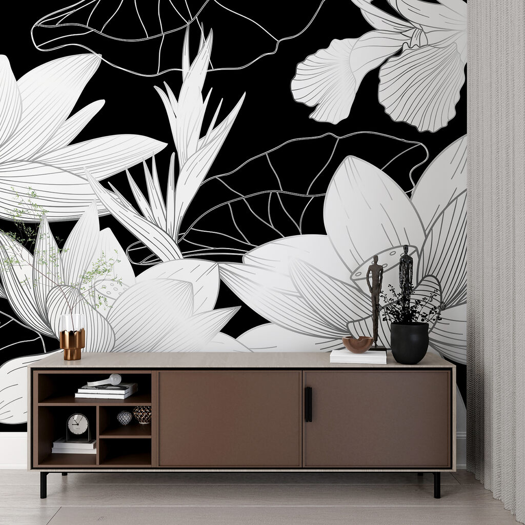 Elegante bloemen in een monochroom ontwerp in een interieur