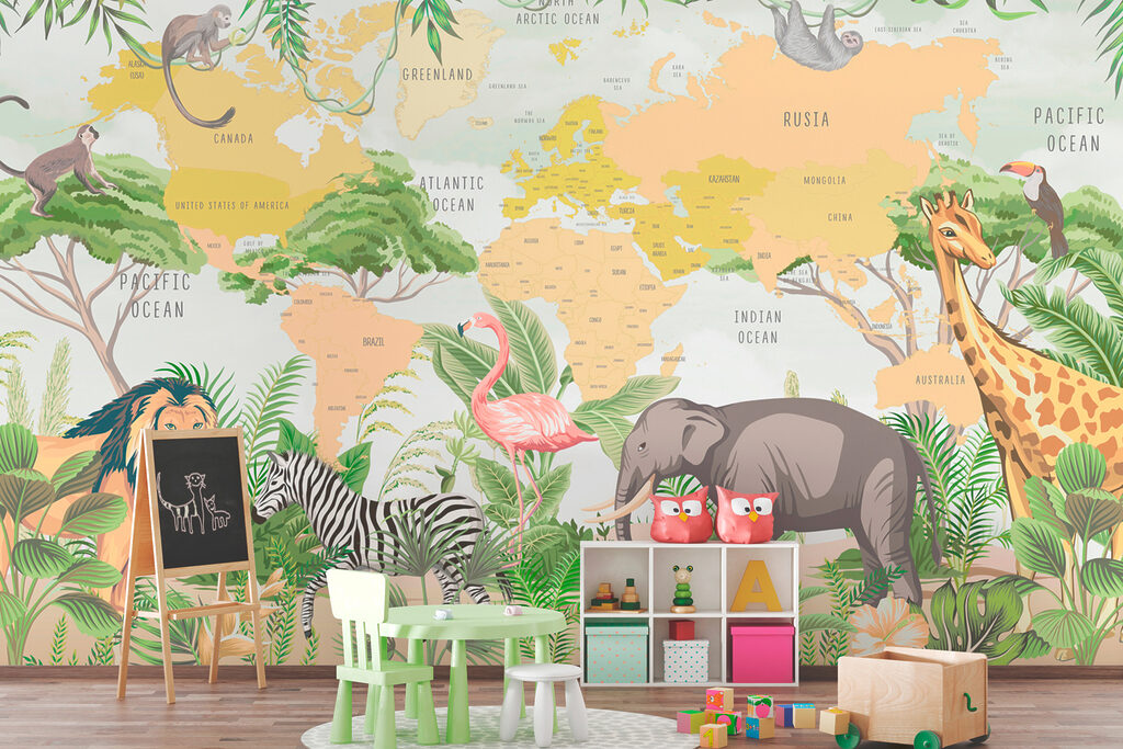 Een wereldkaart met dieren — interieur 2
