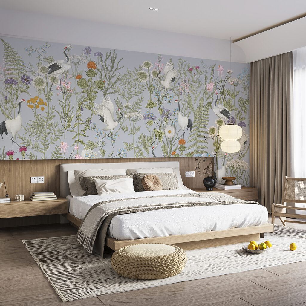 Witte vogels tussen veldbloemen — interieur 2