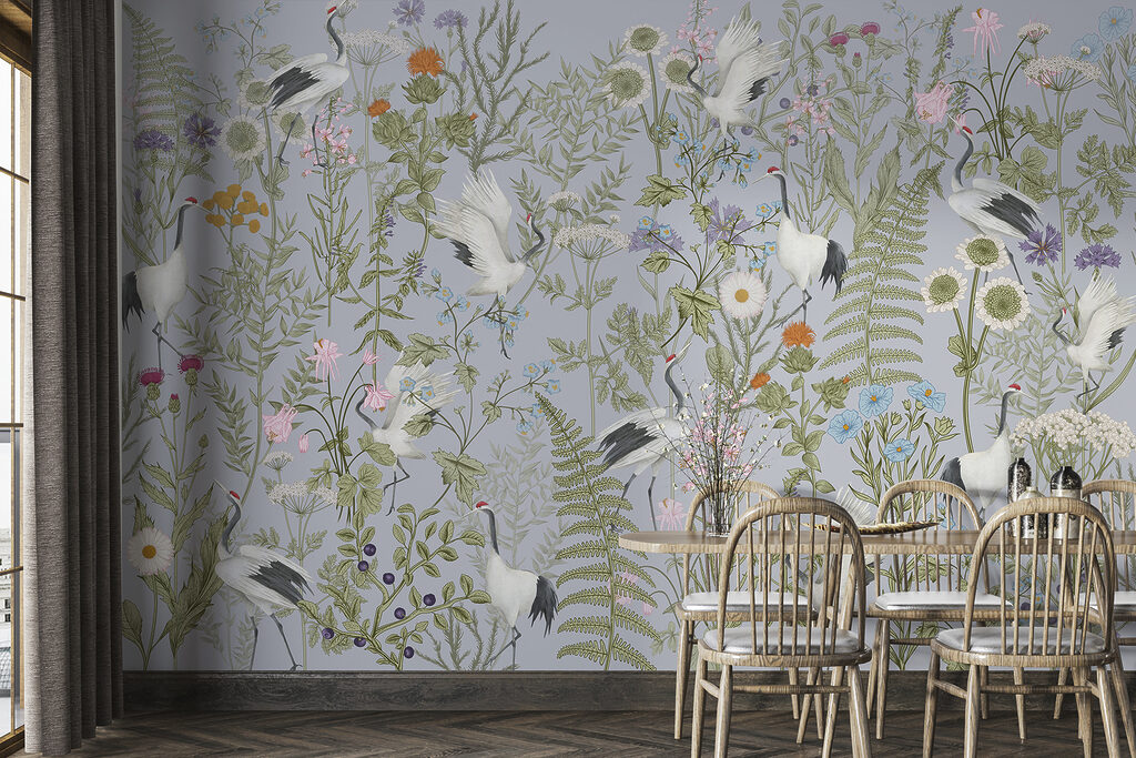 Witte vogels tussen veldbloemen — interieur 3