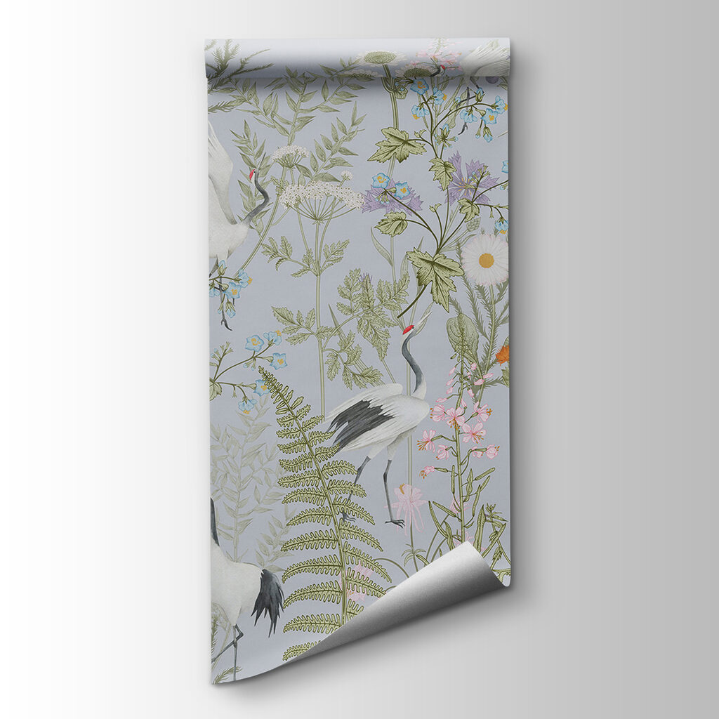 Witte vogels tussen veldbloemen — productweergave