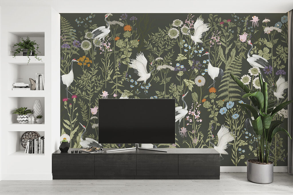 Witte vogels tussen veldbloemen — interieur 1