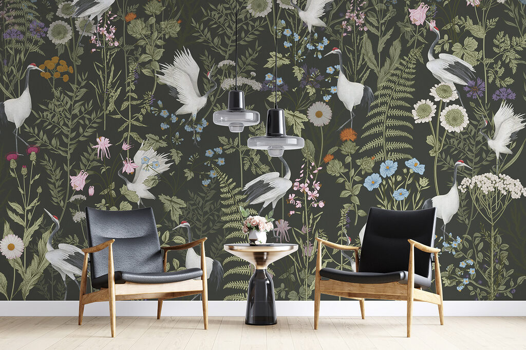 Witte vogels tussen veldbloemen — interieur 2
