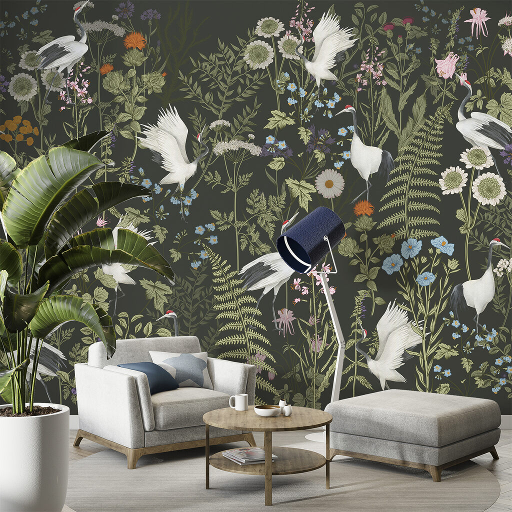 Witte vogels tussen veldbloemen — interieur 3