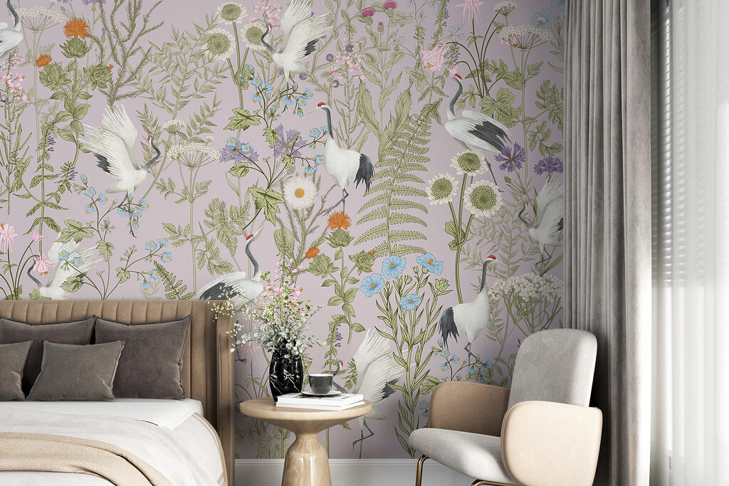 Witte vogels tussen veldbloemen — interieur 1