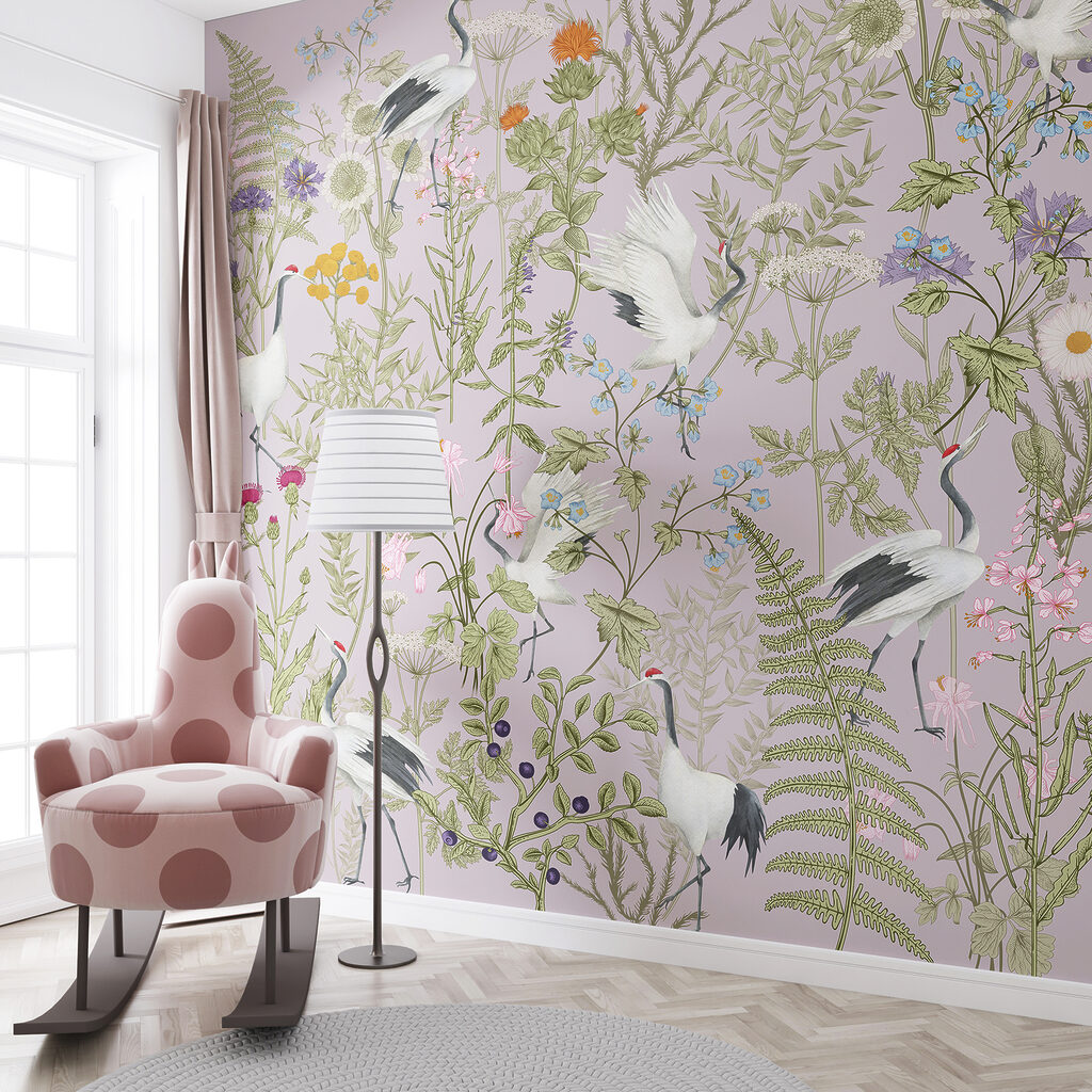 Witte vogels tussen veldbloemen — interieur 2