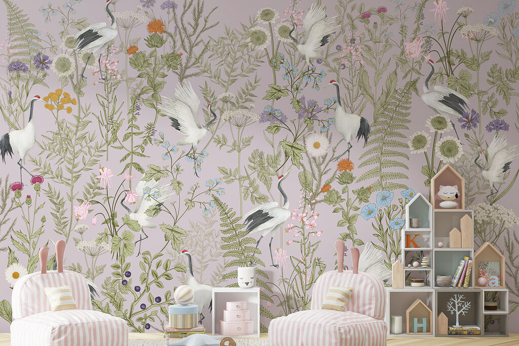 Witte vogels tussen veldbloemen — interieur 3