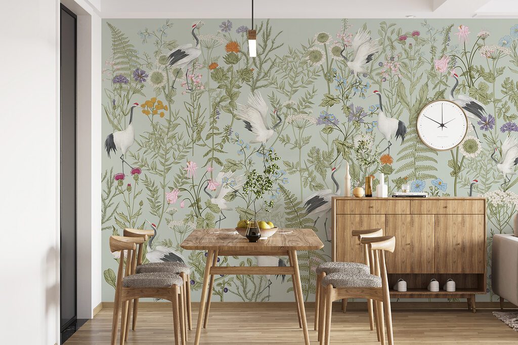 Witte vogels tussen veldbloemen — interieur 3