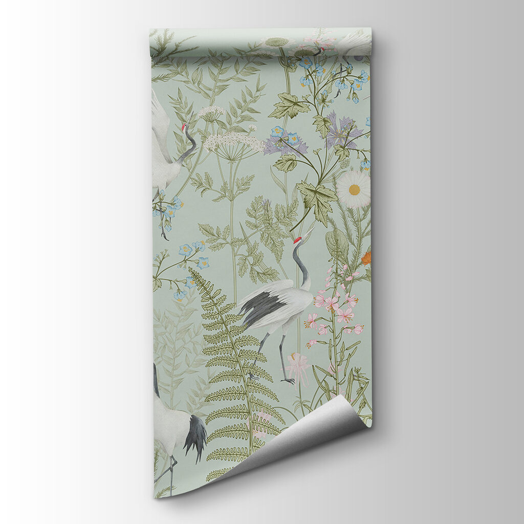 Witte vogels tussen veldbloemen — productweergave