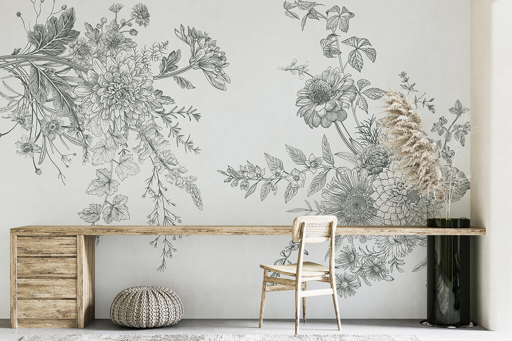 Bloementakken als fijne gravures — interieur 3
