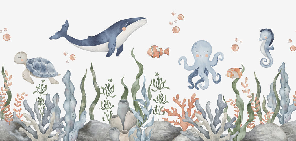 Walvis boven een rif — volledig ontwerp