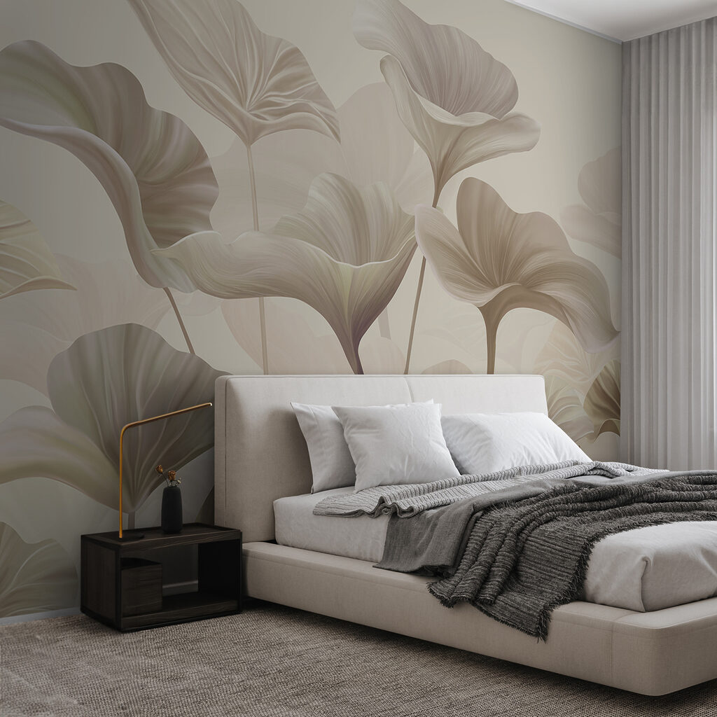 Elegante bladeren in zachte, ingetogen tinten in een interieur