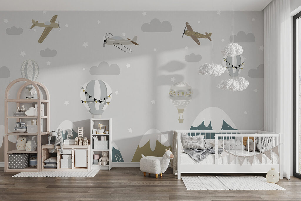 Vliegtuigjes boven gestippelde bergen — interieur 2