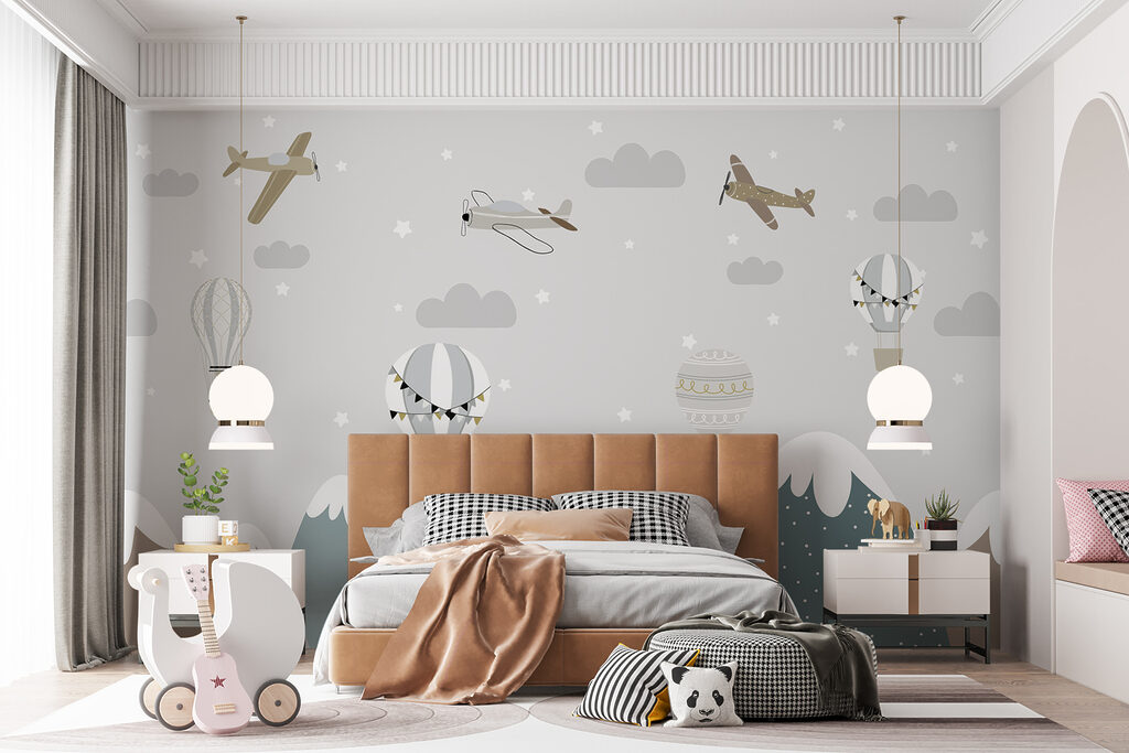 Vliegtuigjes boven gestippelde bergen — interieur 3
