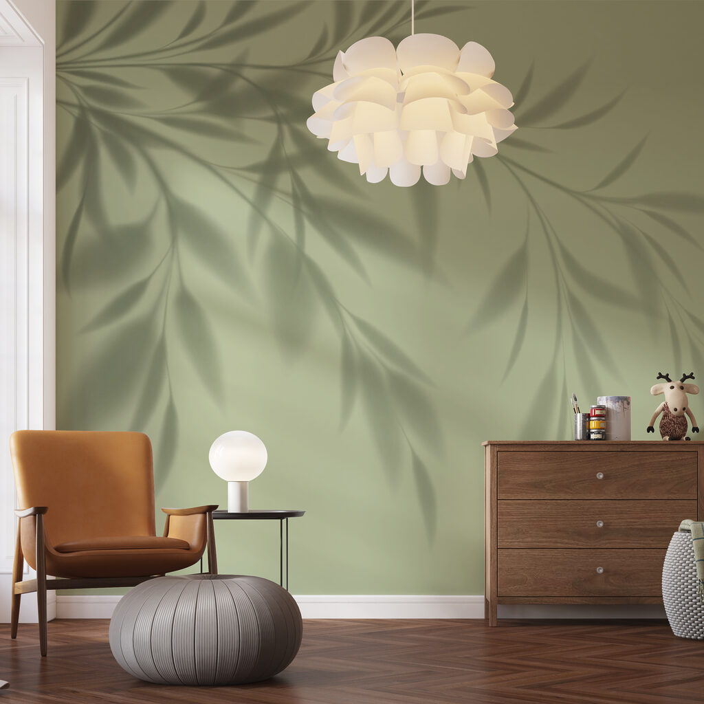 Bladschaduw op zacht groen — interieur 2