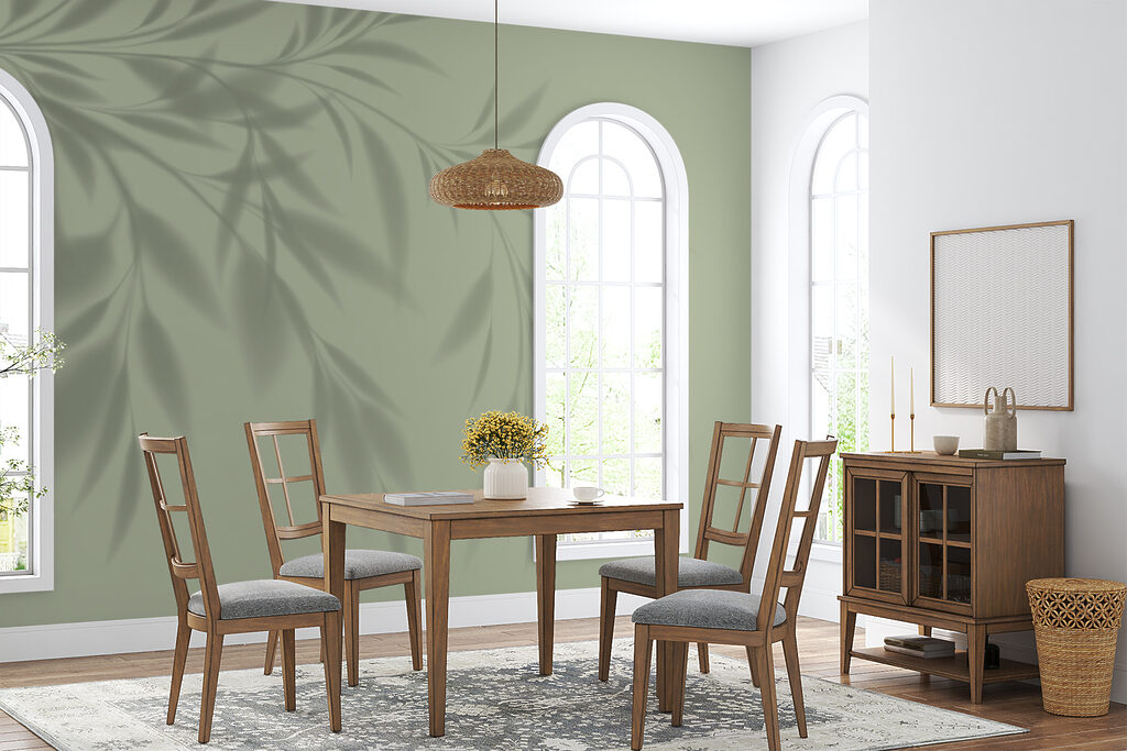 Bladschaduw op zacht groen — interieur 3