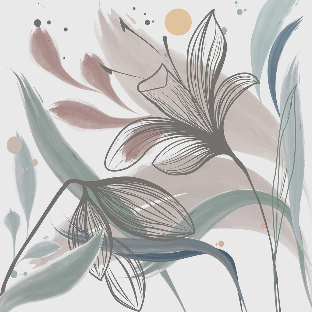 Een tekening van bloemen en bladeren — volledig ontwerp