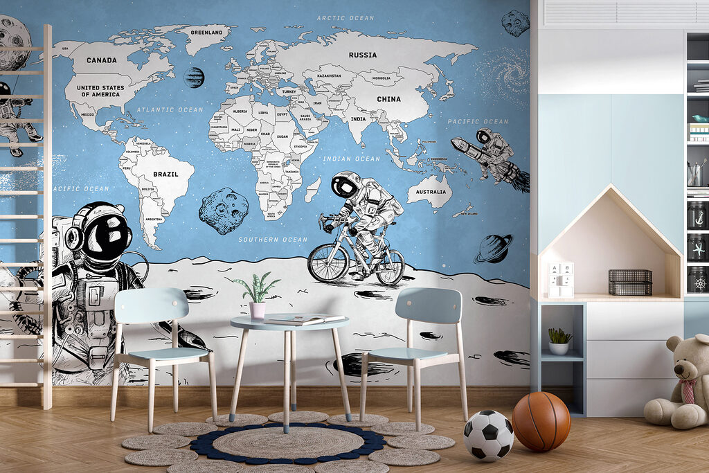 Astronauten voor een wereldkaart — interieur 1
