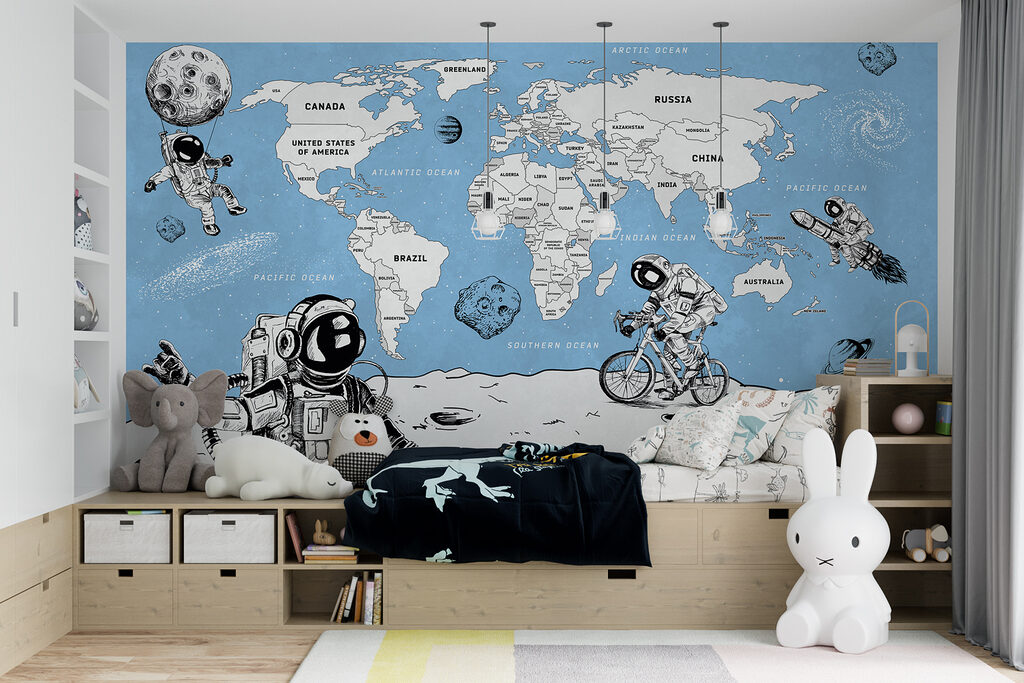 Astronauten voor een wereldkaart — interieur 3