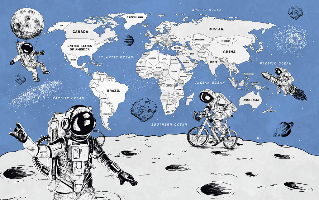 Een tekening van twee astronauten op de maan — volledig ontwerp
