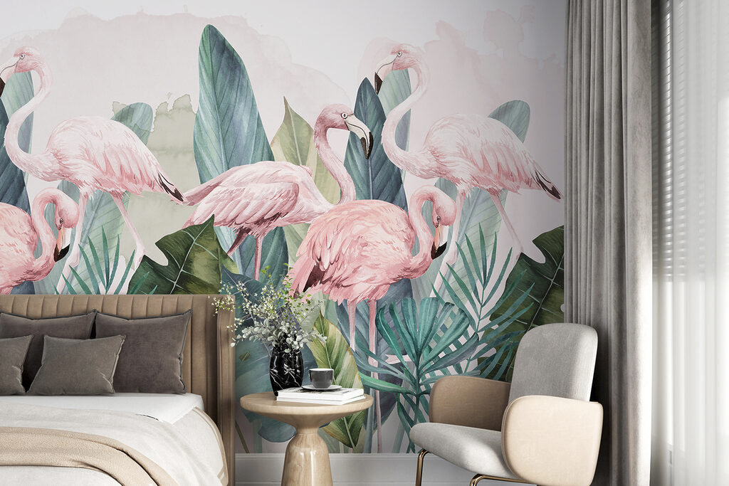 Flamingo's tussen turkooizen bladeren — interieur 1
