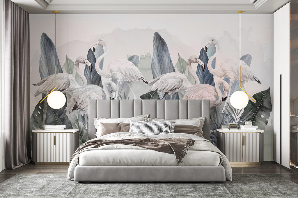 Een groep flamingo's en bladeren — interieur 1