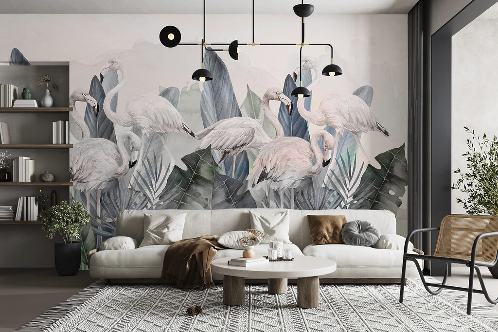 Een groep flamingo's en bladeren — interieur 3