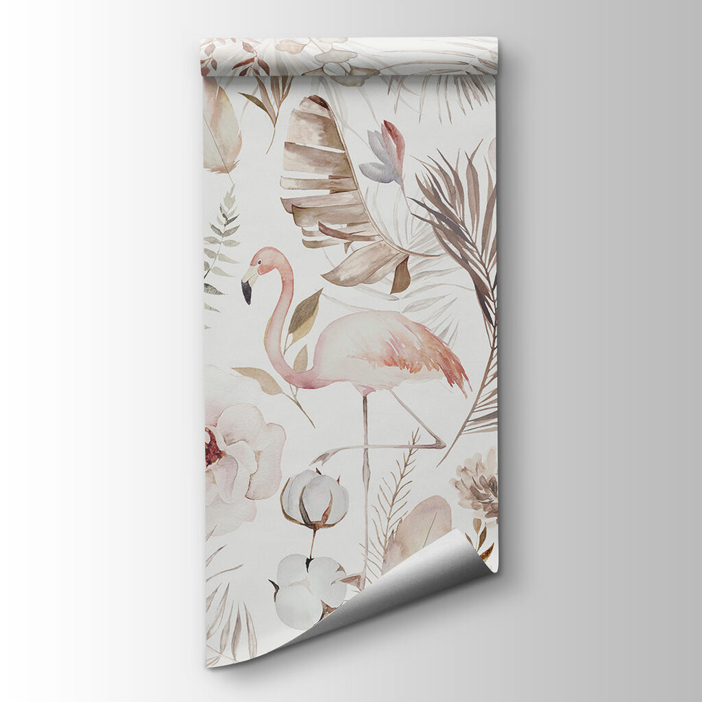 Flamingo’s tussen bleke bloemen — productweergave