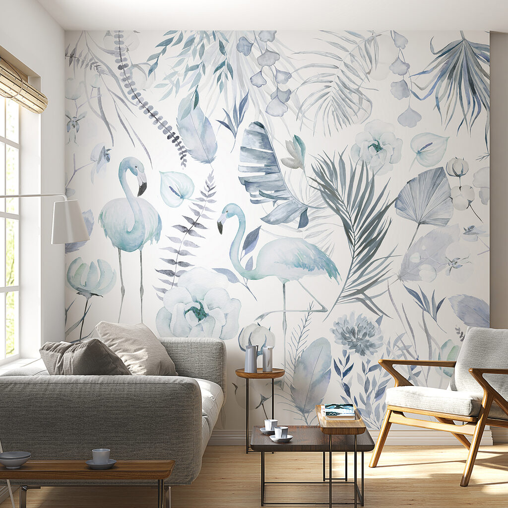 Flamingo's in fijn bloemenpatroon — interieur 2