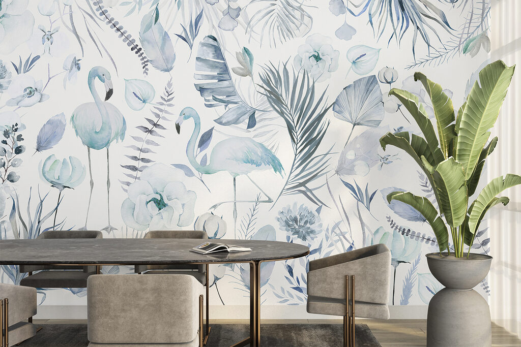 Flamingo's in fijn bloemenpatroon — interieur 3