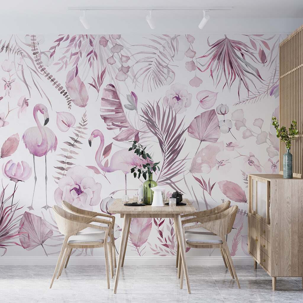 Flamingo's in fijn bloemenpatroon — interieur 1