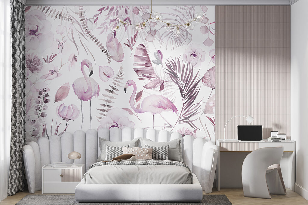 Flamingo's in fijn bloemenpatroon — interieur 2