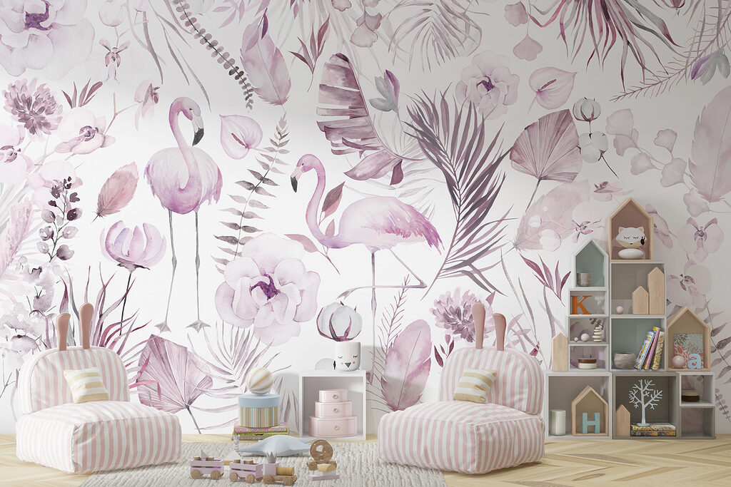 Flamingo's in fijn bloemenpatroon — interieur 3
